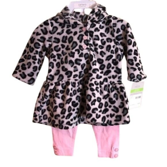 Carter’s 2-Piece Pant Set - Size 3M, Grey Leopard Jacket with Hood & Pink Pants - Picture 1 of 3